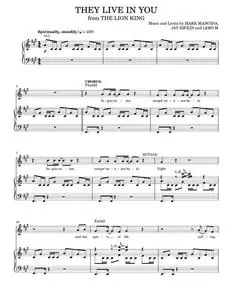 They Live In You (from The Lion King: Broadway Musical) - Lebo M (Piano-Vocal-Guitar)