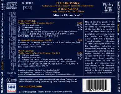Misha Elman/ Violin Concertos & Serenade Tchaikovsky and Wieniawski (2002)