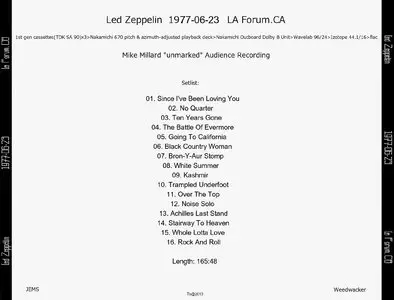 Led Zeppelin - The Forum, Inglewood, CA - June 23rd 1977 (Mike Millard "Unmarked" Audience Recording)