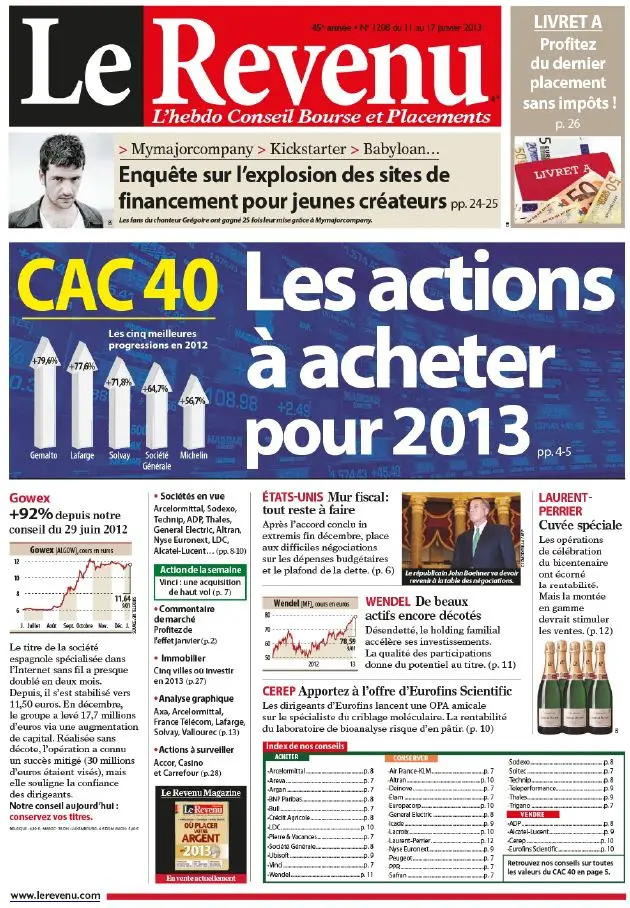 Le Revenu Hebdo Bourse 1208 - 11 au 17 Janvier 2013