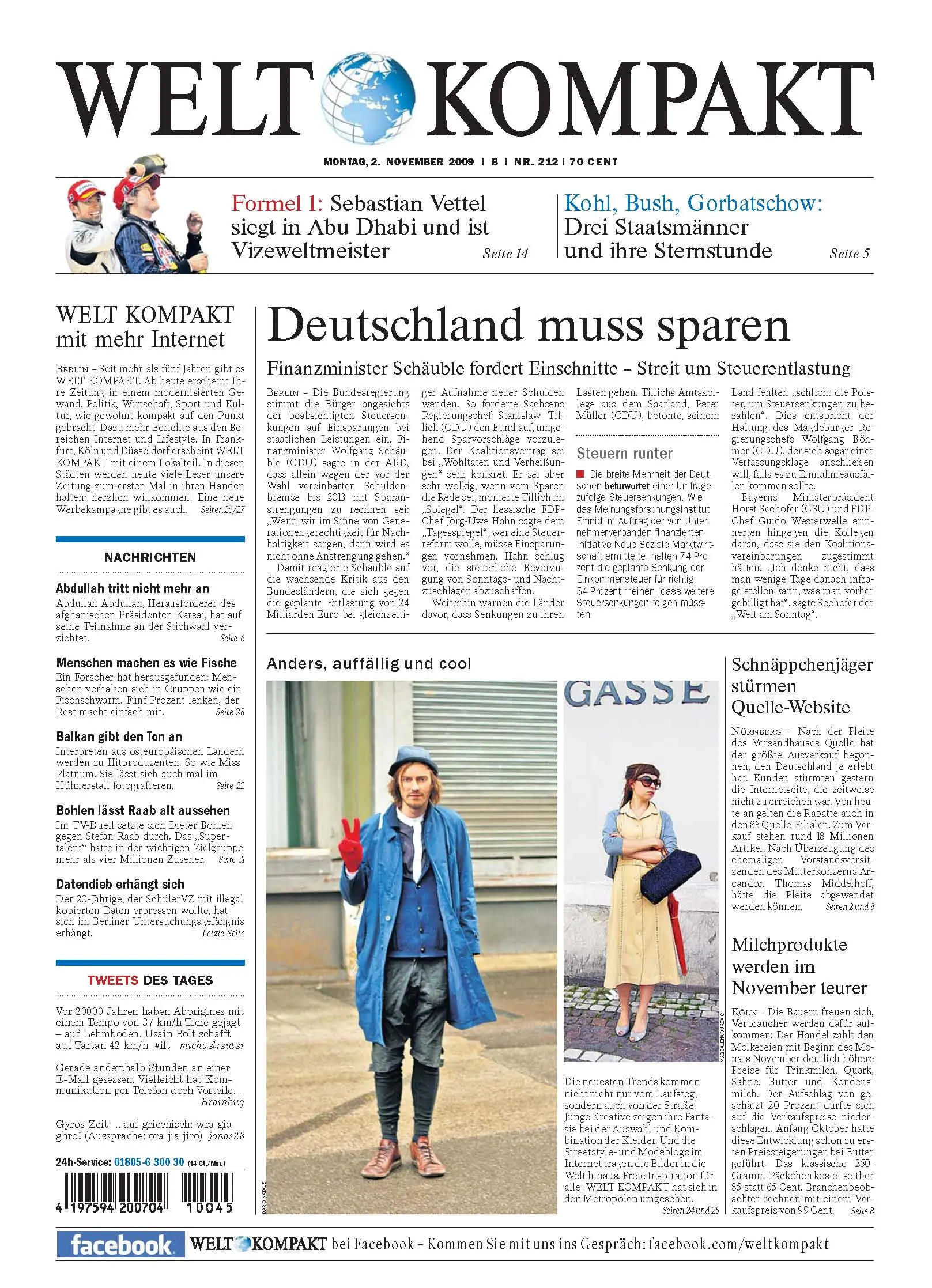 Die Welt kompakt vom 2. November 2009