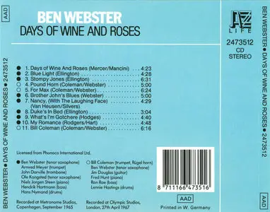 Ben Webster – Days Of Wine And Roses (1965-1967)
