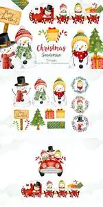 Snowman and Christmas Elements Clipart