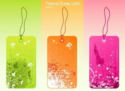 Vector 3 Flowered Grunge Labels I
