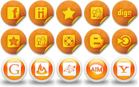 Glossy Orange Social Media Icons