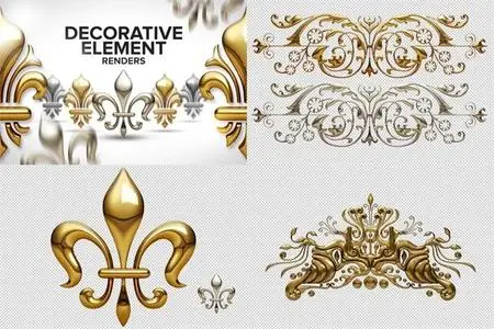 Decorative Element Renders Pack - 8 PNG Templates