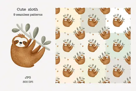 EE - Cute Sloth Seamless Patterns 2EXG6Z2