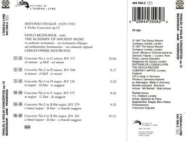 Pavlo Beznosiuk, The Academy of Ancient Music, Christopher Hogwood - Vivaldi: 6 Violin Concertos op. 12 (1997) (Repost)