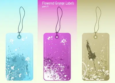 Vector 3 Flowered Grunge Labels II