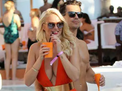 Rhian Sugden celebrating her birthday at a pool party at the Ocean Club in Ibiza on September 11, 2016