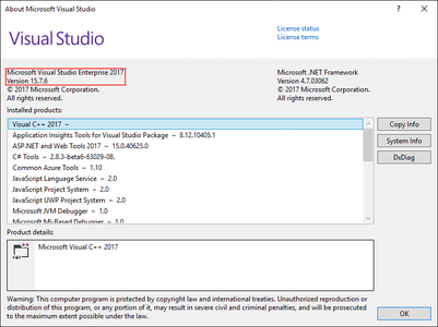 Microsoft Visual Studio 2017 version 15.7.6 with Build Tools