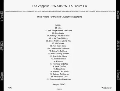 Led Zeppelin - The Forum, Inglewood, CA - June 25th 1977 (Mike Millard "Unmarked" Audience Recording)
