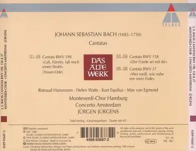 Jürgen Jürgens, Concerto Amsterdam, Monteverdi Chor Hamburg - Johann Sebastian Bach: Cantatas BWV 27, 158 & 198 (1994)