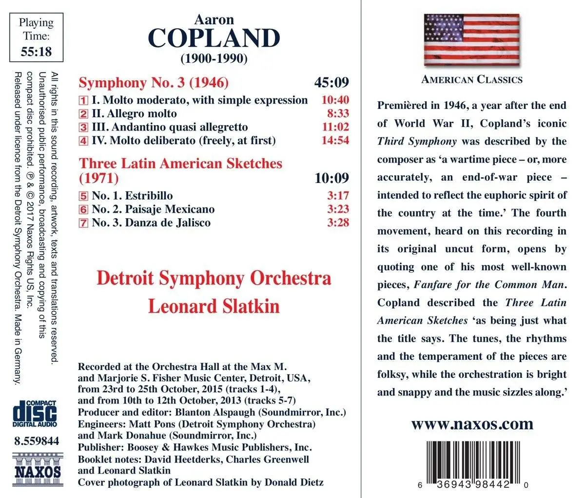 Leonard Slatkin - Copland: Symphony No. 3 & 3 Latin American Sketches (2017)