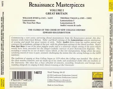 Edward Higginbottom, The Clerks of the Choir of New College Oxford - Byrd & Tallis: Renaissance Masterpieces Volume I (1996)