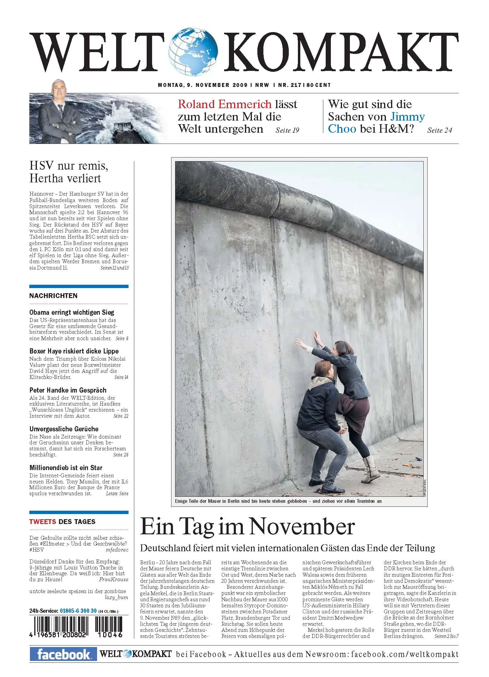 Die Welt kompakt vom 9. November 2009