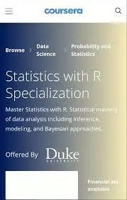 Coursera - Statistics with R Specialization by Duke University