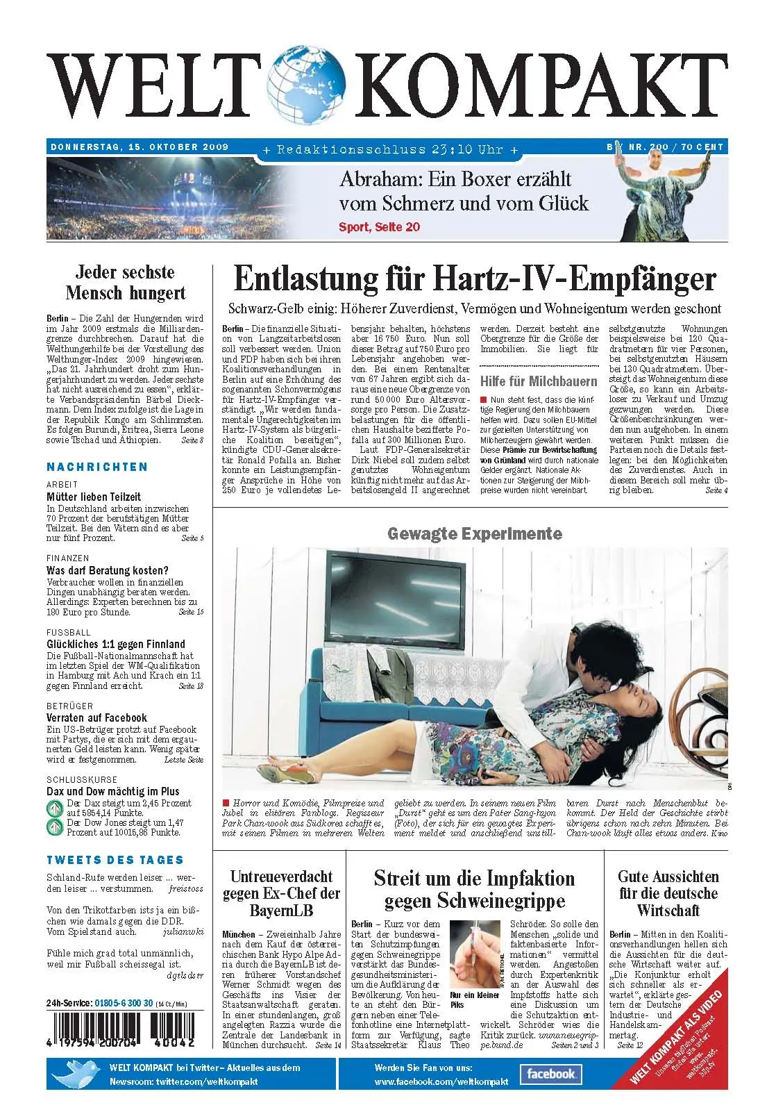 Die Welt kompakt vom 15. Oktober 2009