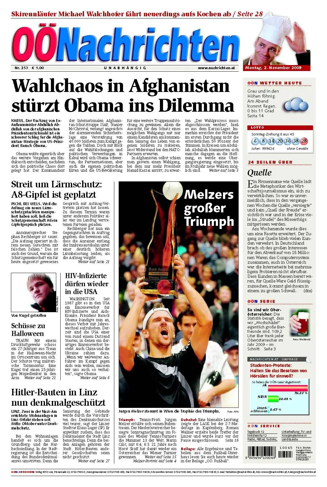 Oberoesterreichische Nachrichten vom 2. November 2009