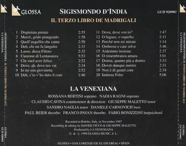 Claudio Cavina, La Venexiana - Sigismondo d’India: Il Terzo Libro de Madrigali (1998)