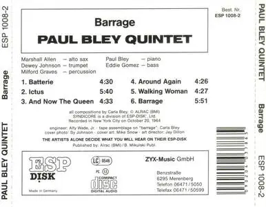 Paul Bley Quintet - Barrage (1964) {ESP-Disk ESP 1008-2}