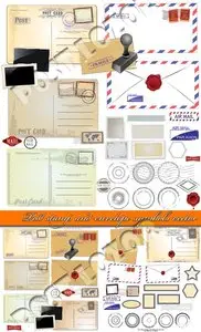 Post stamp and envelope symbols vector