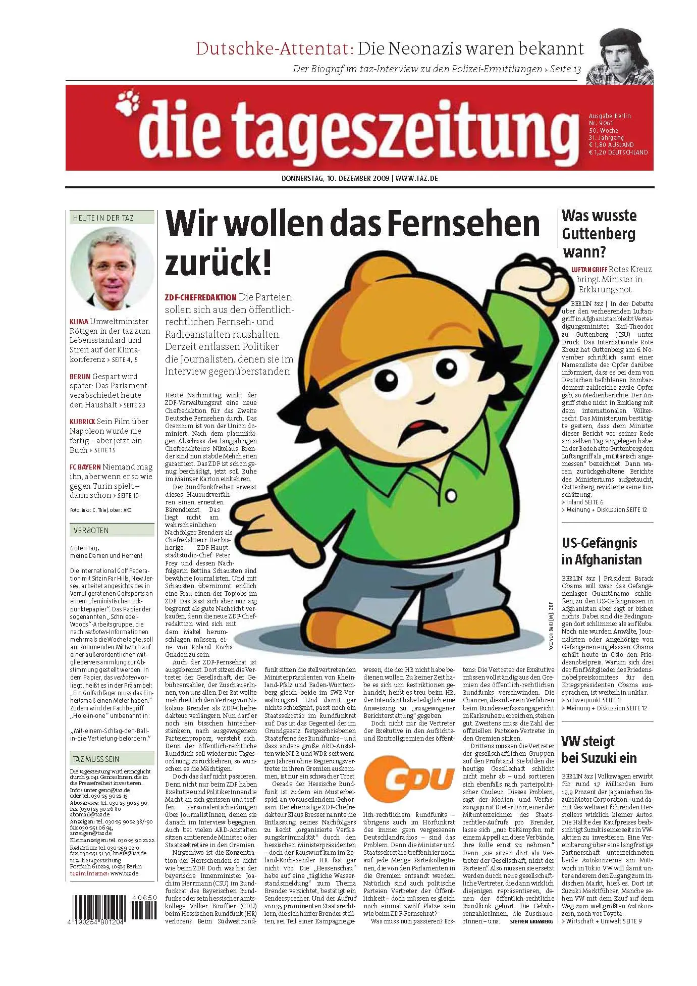Tageszeitung TAZ vom 10. Dezember 2009