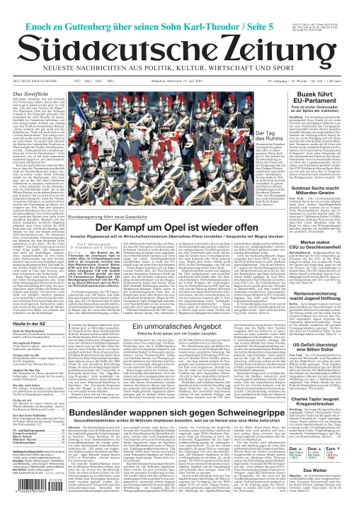 Sueddeutsche Zeitung vom 15.07.2009