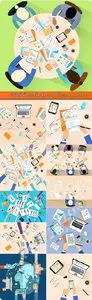 Workplace desktop top view flat concept vector 4