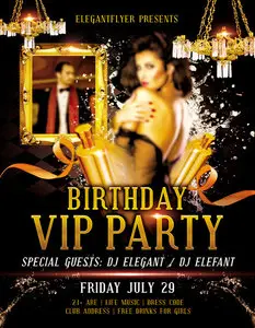 Flyer PSD Template - Birthday Vip Party plus Facebook Cover