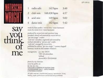 Natascha Wright - Say You Think Of Me (Germany CD5) (1995) {Club Zone}