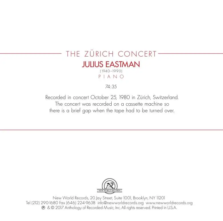 Julius Eastman - The Zurich Concert (1980/2017)