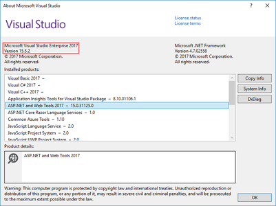 Microsoft Visual Studio 2017 version 15.5.2