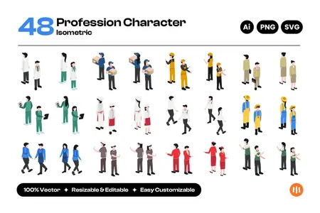 EE - Set of Profession Character Isometric Vector PZG56NF