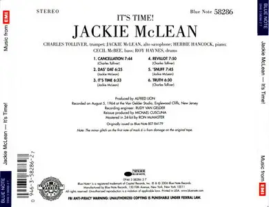 Jackie McLean - It's Time! (1964) (ft. Herbie Hancock) {2006 BN Connoisseur CD Series}