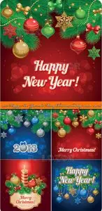 2013 Happy New Year and Merry Christmas holiday vector backgrounds set 16