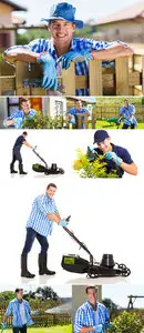 Stock Photo: Young man resting by garden fence