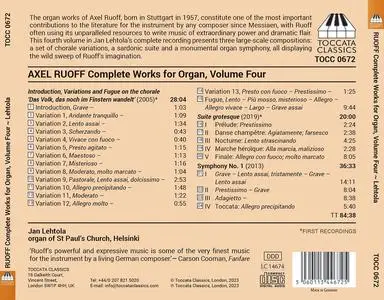 Jan Lehtola - Axel Ruoff: Complete Works for Organ, Volume Four (2023)