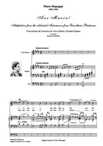 Ave Maria! Original adaptation by Mascagni from the Celebrated Intermezzo from "Cavalleria Rusticana" Voice & Organ tran