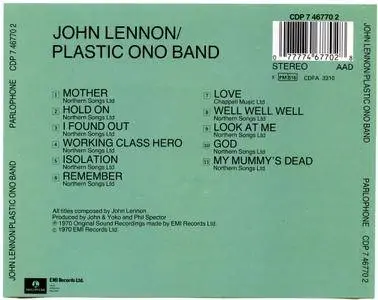 John Lennon - Plastic Ono Band (1970) [1988, Parlophone CDP 7 46770 2, UK]