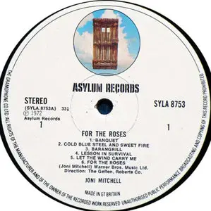 Joni Mitchell: For The Roses - Asylum Records UK Pressing - 24/96 rip to redbook 