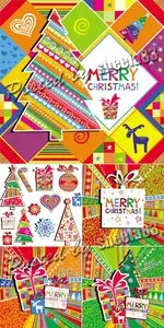 Colorful Christmas Cards Vector