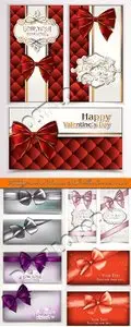 Holiday cards and banners with ribbon bow vector set 4