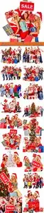 Group people and Santa Clause christmas shopping - Stock Photo