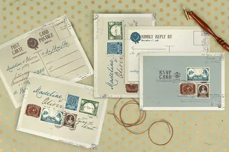 CreativeMarket - Vintage Stamp Wedding Invitation