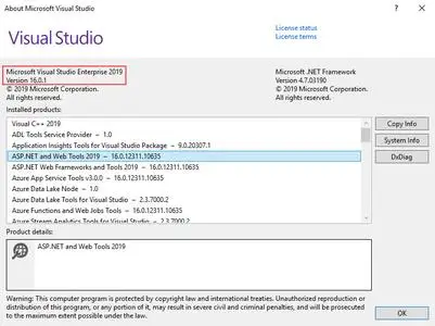 Microsoft Visual Studio 2019 version 16.0.1