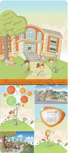 Cute happy cartoon kids playing vector