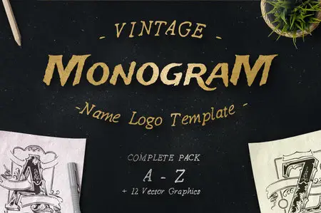 CreativeMarket - Vintage Monogram Logo Complete Pack