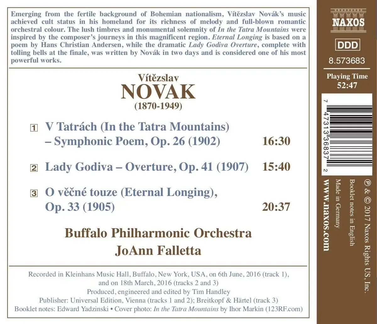 Buffalo Philharmonic Orchestra & JoAnn Falletta - Novák: in the Tatra Mountains, Lady Godiva & Eternal Longing (2017)