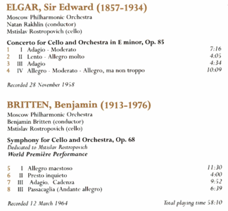 Mstislav Rostropovich - Elgar & Britten Cello Concertos